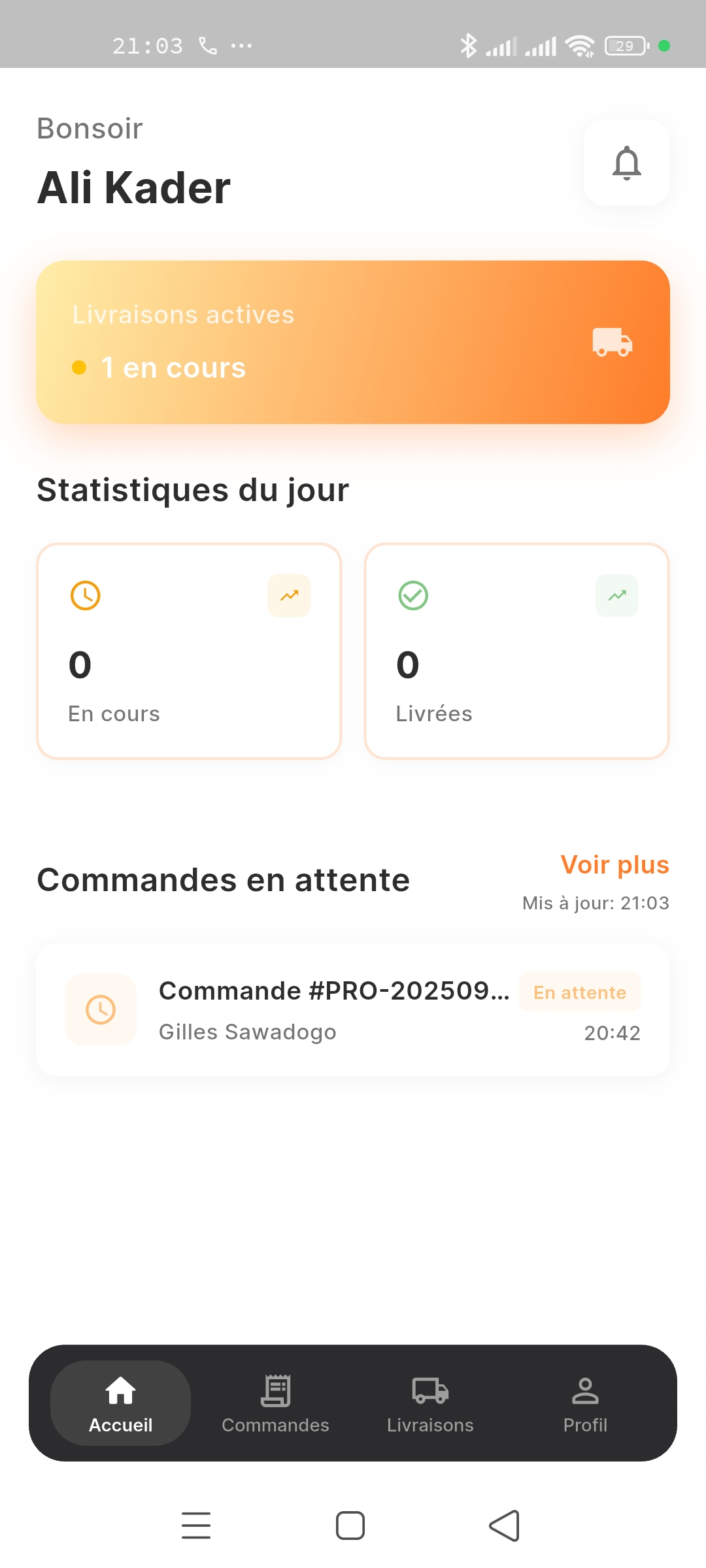 Application ProColis - Écran principal sur Google Pixel